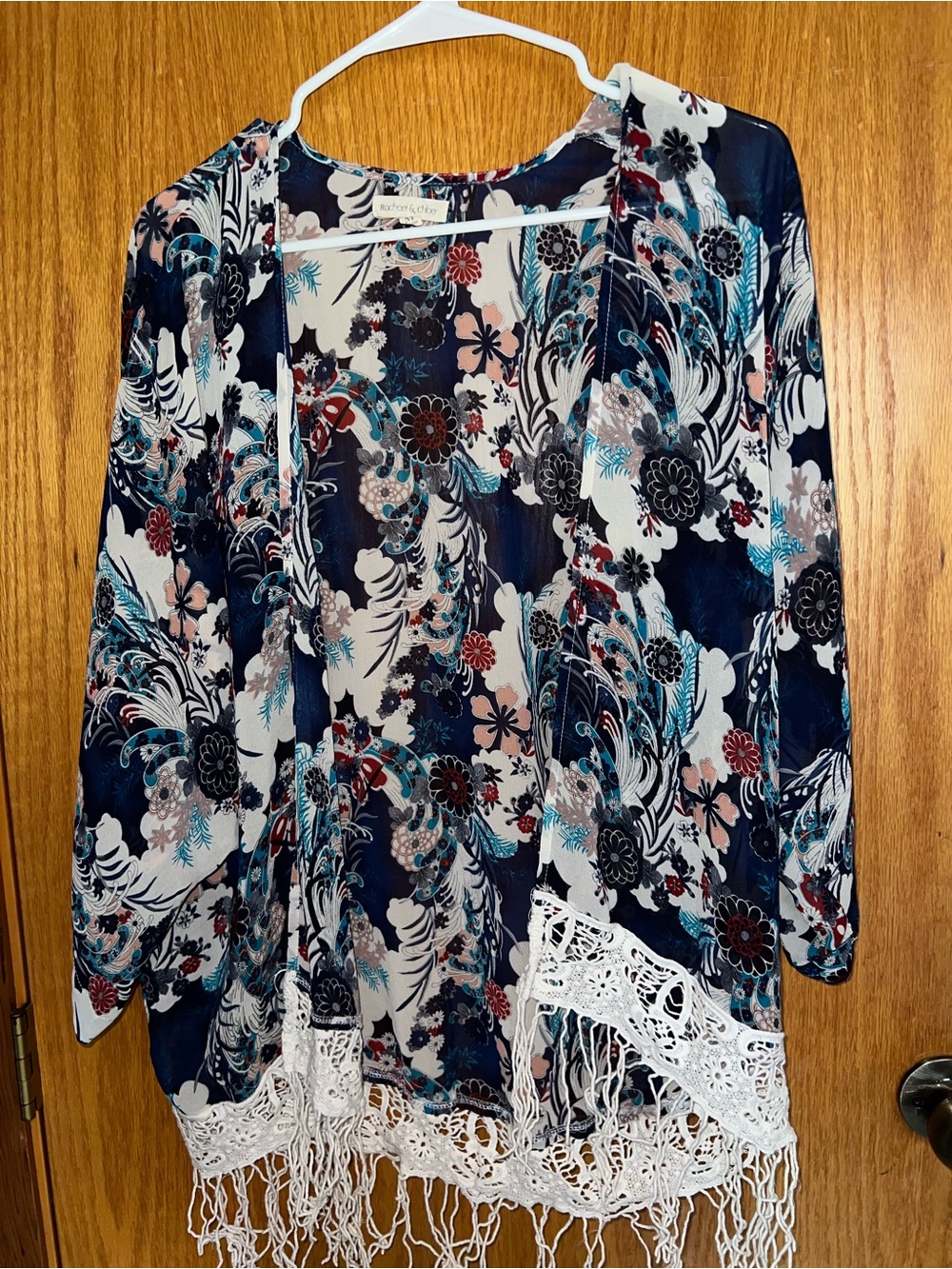 Rachael And Chloe Floral Fringe Kimono Style Cardigan